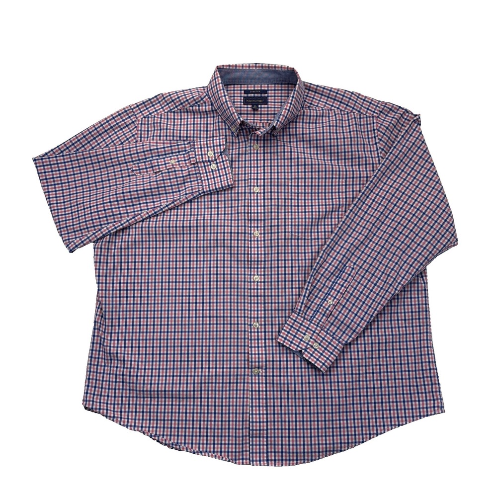 Mason James Shirt Mens XL Pink Blue Plaid Gingham Stretch Button Down Preppy